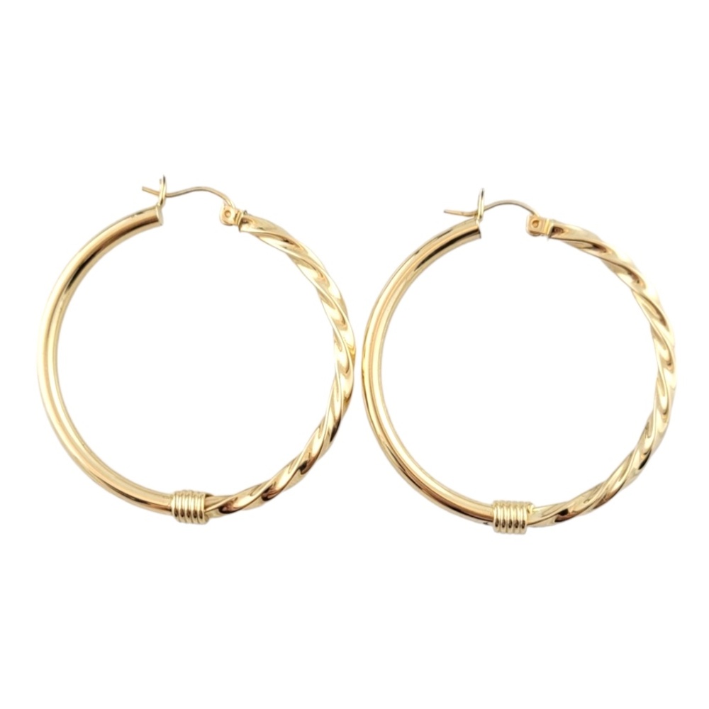 14K Yellow Gold Twisted/ Smooth Hoop Earrings #16139